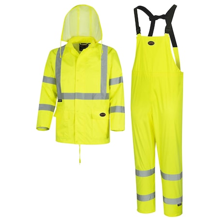 Pioneer Oxford PVC Hi Viz Rain Suit, Green, XL, 150 Denier Oxford Polyester with PU Backing, 0.18 mm Thick V1080360U-XL